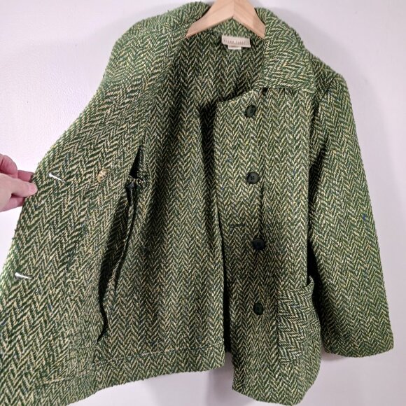 Boyne Valley Weavers Ireland, Dbl. Breasted Green/Cream Herringbone Tweed Jacket - Picture 7 of 16